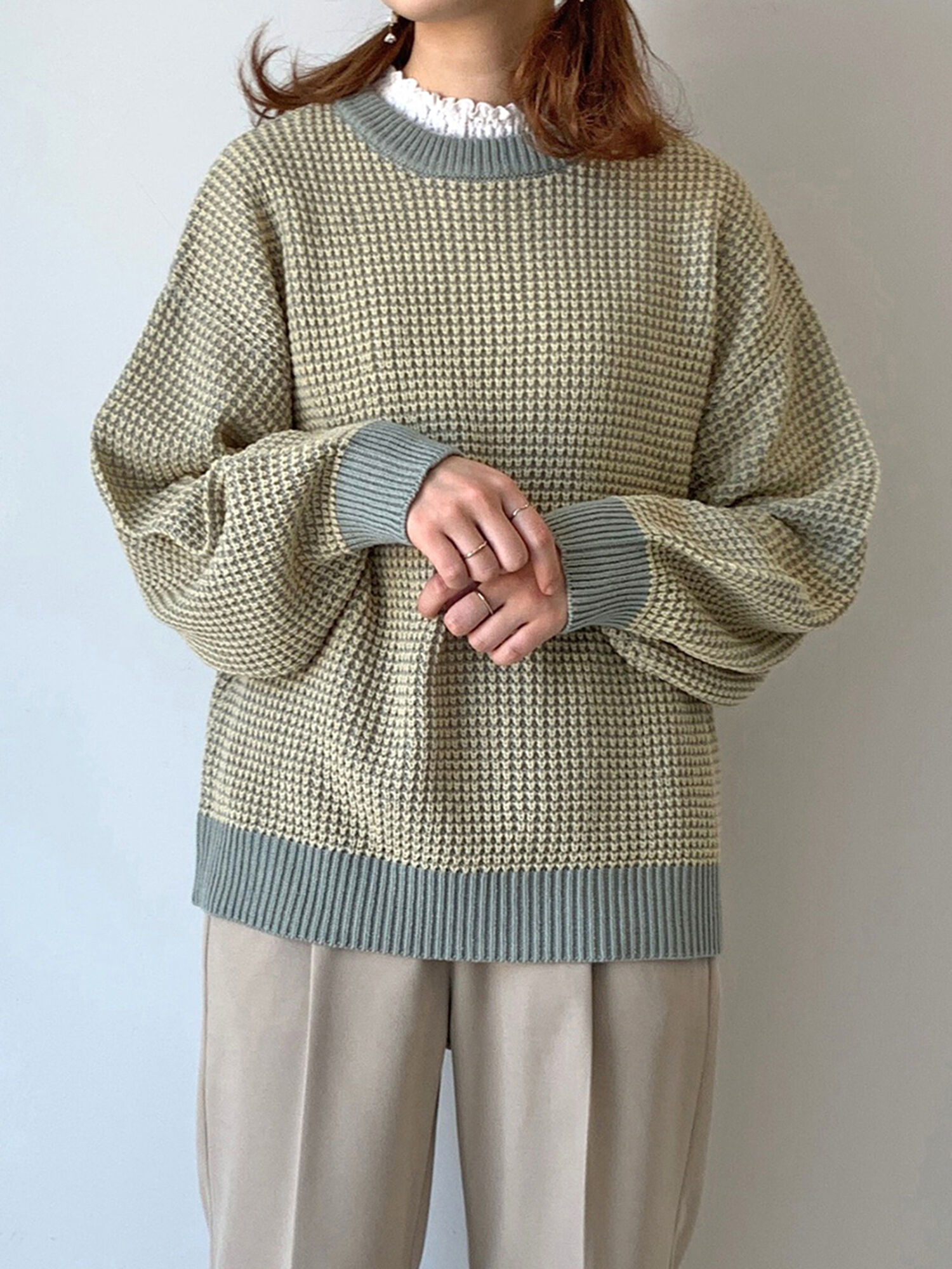 セール 配色ワッフルプルオーバー ブラック ベージュ モカ ミント トップス Ehka Sopo エヘカソポ 公式通販