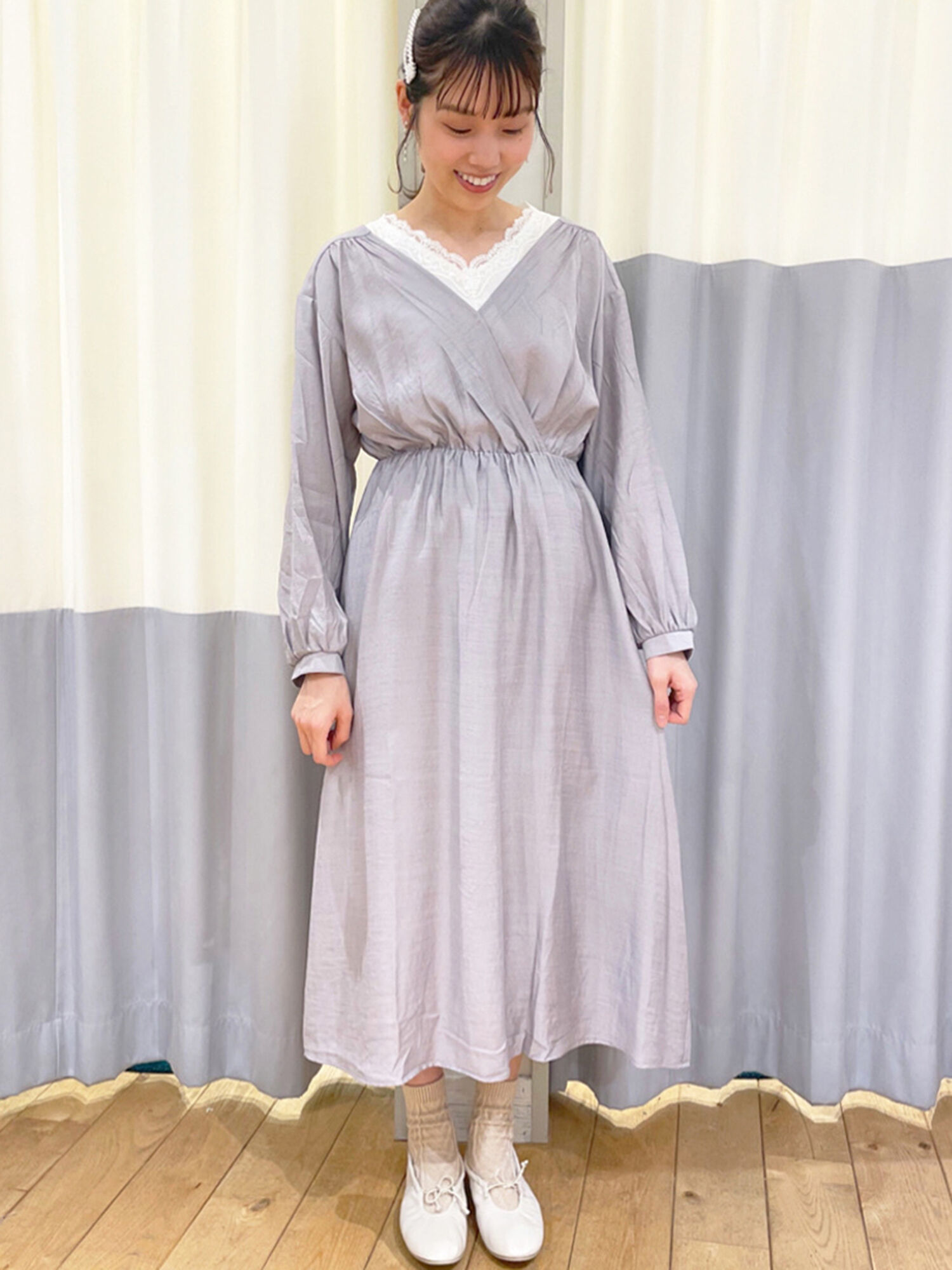 期間限定 カシュクールワンピース グレー ベージュ ミント ワンピース Ehka Sopo エヘカソポ 公式通販