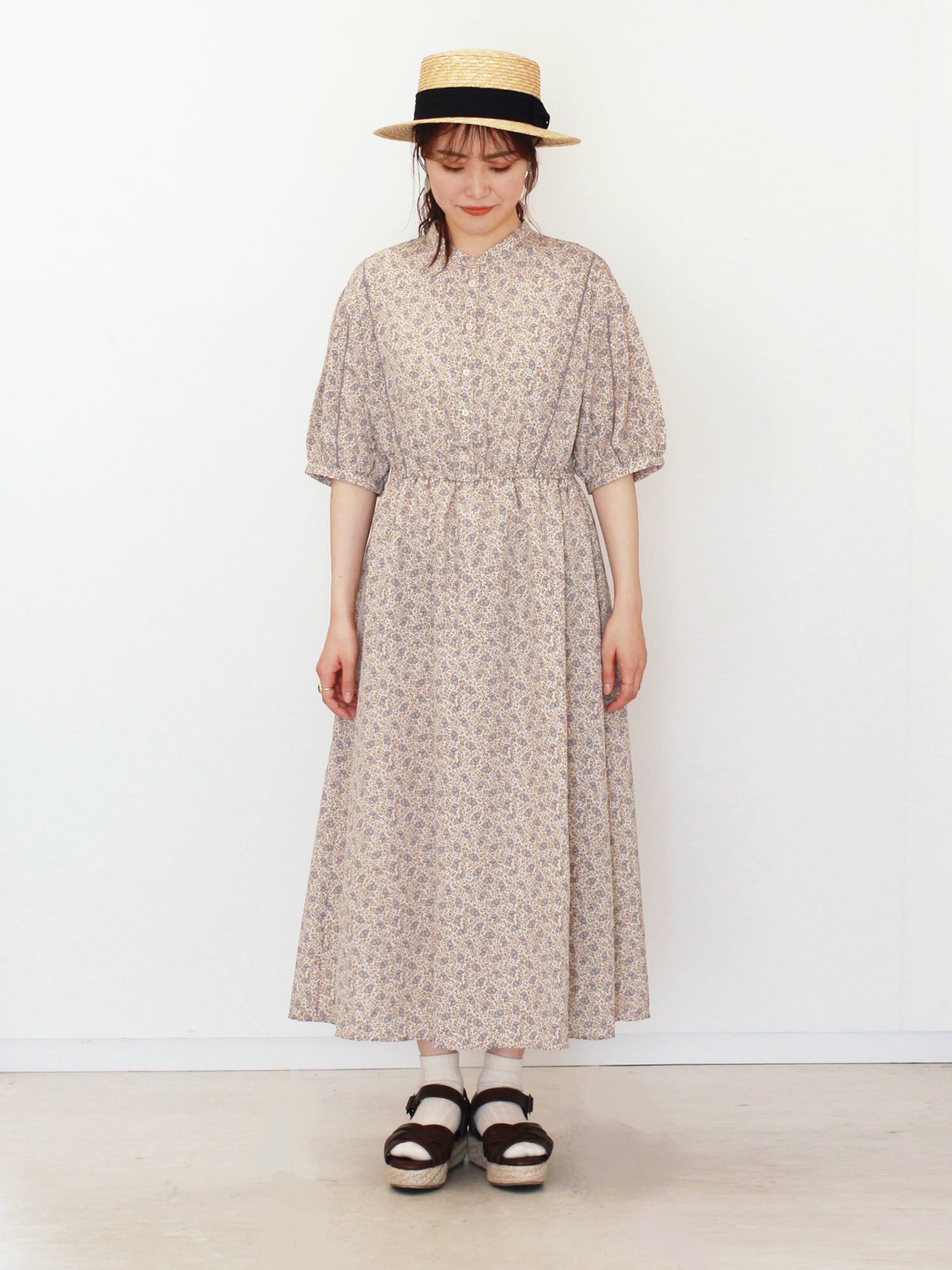 セール 花柄配色メローワンピース ブラック ベージュ ミント ワンピース Ehka Sopo エヘカソポ 公式通販