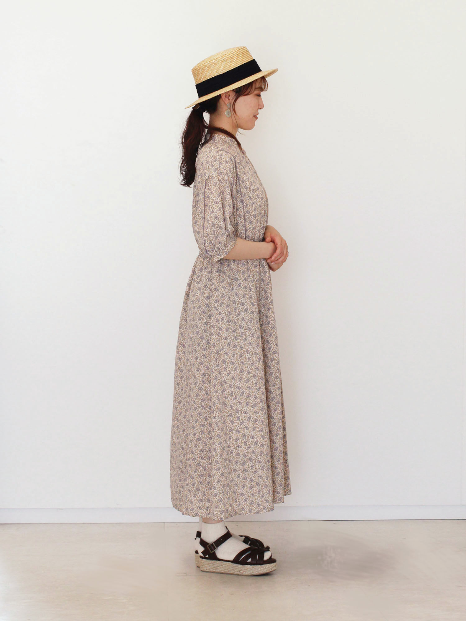 セール 花柄配色メローワンピース ブラック ベージュ ミント ワンピース Ehka Sopo エヘカソポ 公式通販