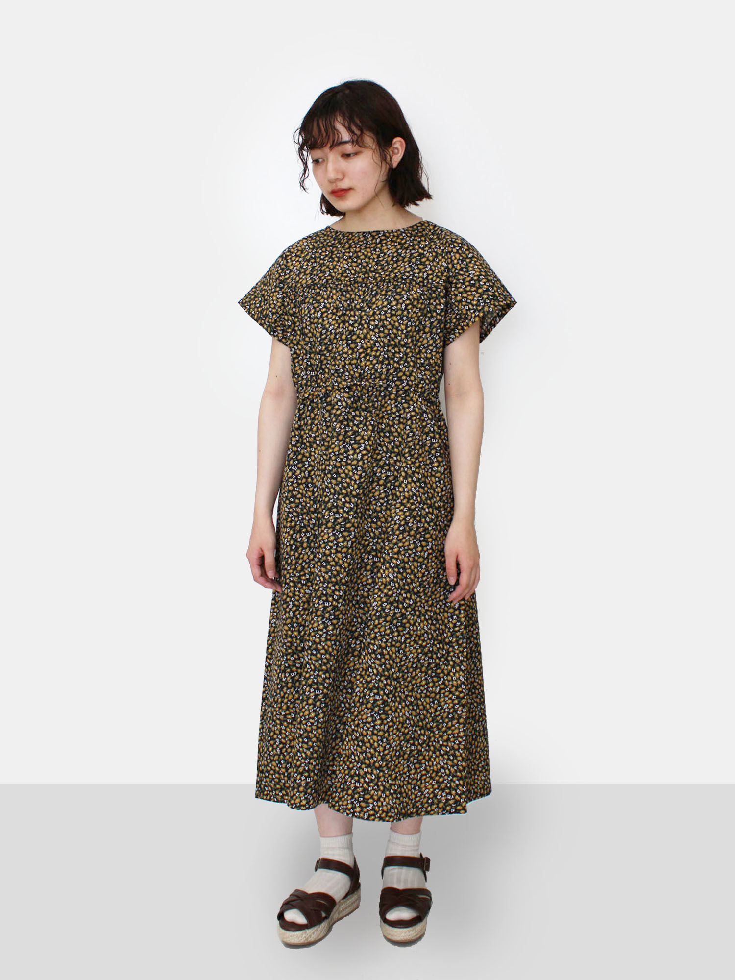 気質アップ マリハ 花柄 フレンチスリーブ ワンピース ロング 茶 ブラウン Hk Os 30 Offアウトレットsale Www Globaldentalcentre Org