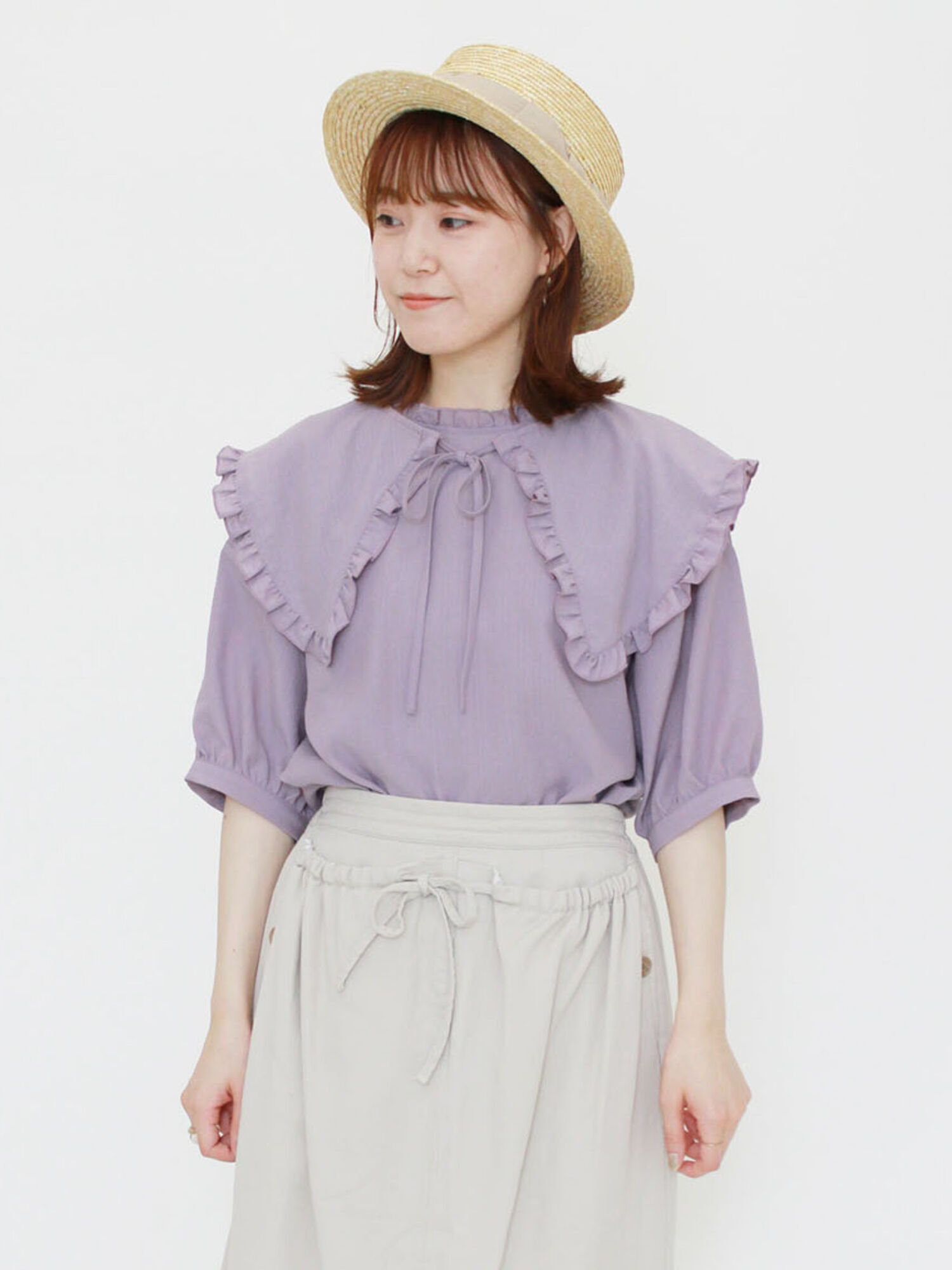 セール 付け衿スタンドフリルブラウス オフホワイト ブラック サックスブルー ラベンダー トップス Ehka Sopo エヘカソポ 公式通販