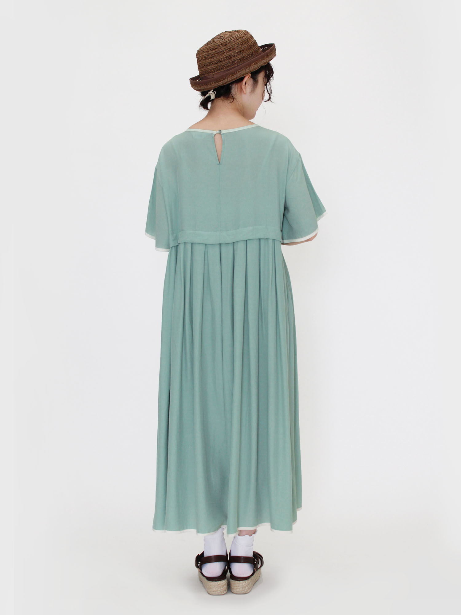 セール 配色パイピングワンピース ブラウン ミント ブルー ワンピース Ehka Sopo エヘカソポ 公式通販