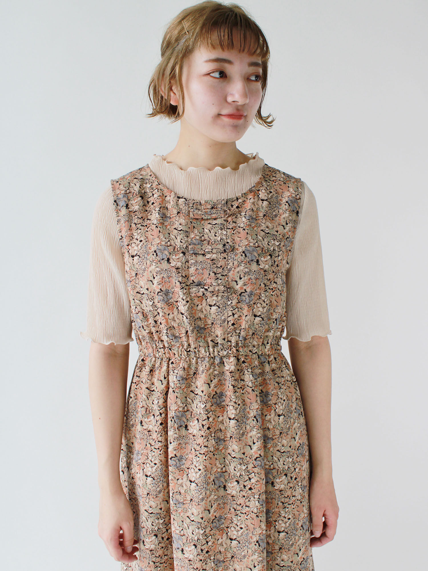 セール 花柄ノースリーブワンピース ベージュ モカ ミント ワンピース Ehka Sopo エヘカソポ 公式通販