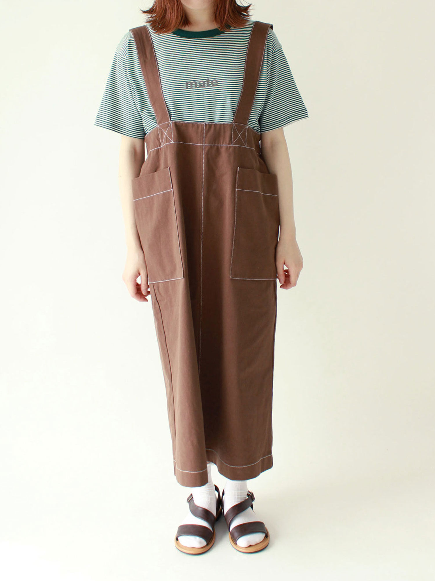 セール 配色ステッチジャンスカ ブラウン ミント キナリ ワンピース Ehka Sopo エヘカソポ 公式通販