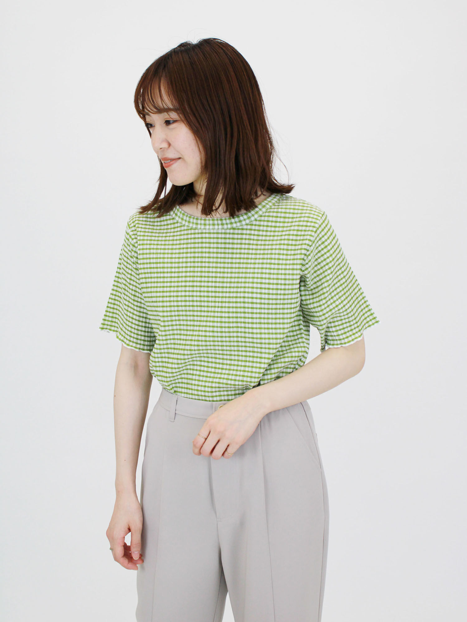 セール 楊柳ギンガムチェックプルオーバー ブラック グリーン キナリ トップス Ehka Sopo エヘカソポ 公式通販