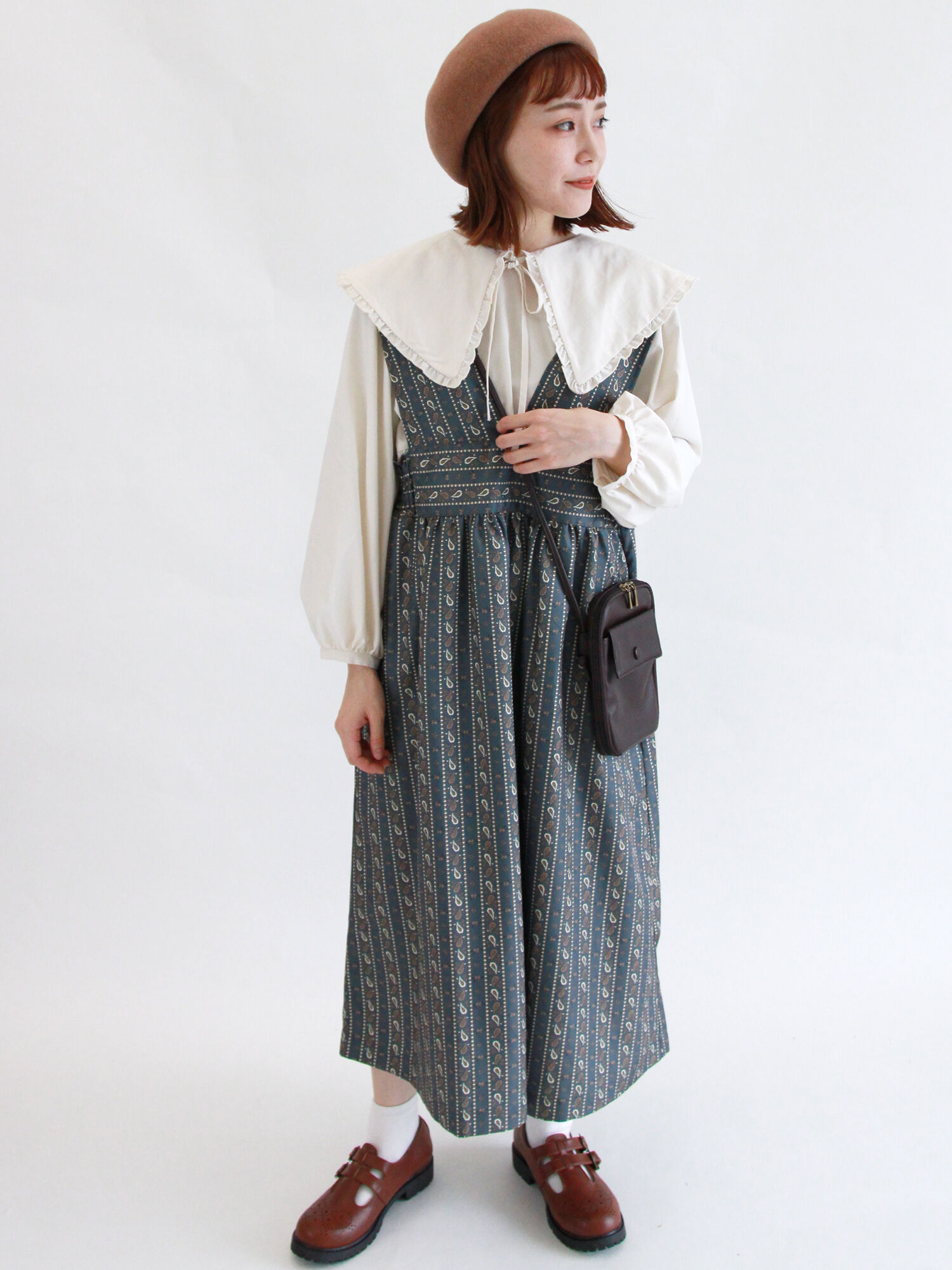 ペイズリー柄ジャンスカ チャコールグレー ブラウン ブルー ワンピース Ehka Sopo エヘカソポ 公式通販