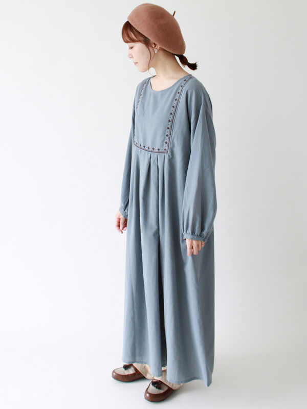 期間限定 幾何柄刺繍ワンピース ダークブラウン ブルー キナリ ワンピース Ehka Sopo エヘカソポ 公式通販