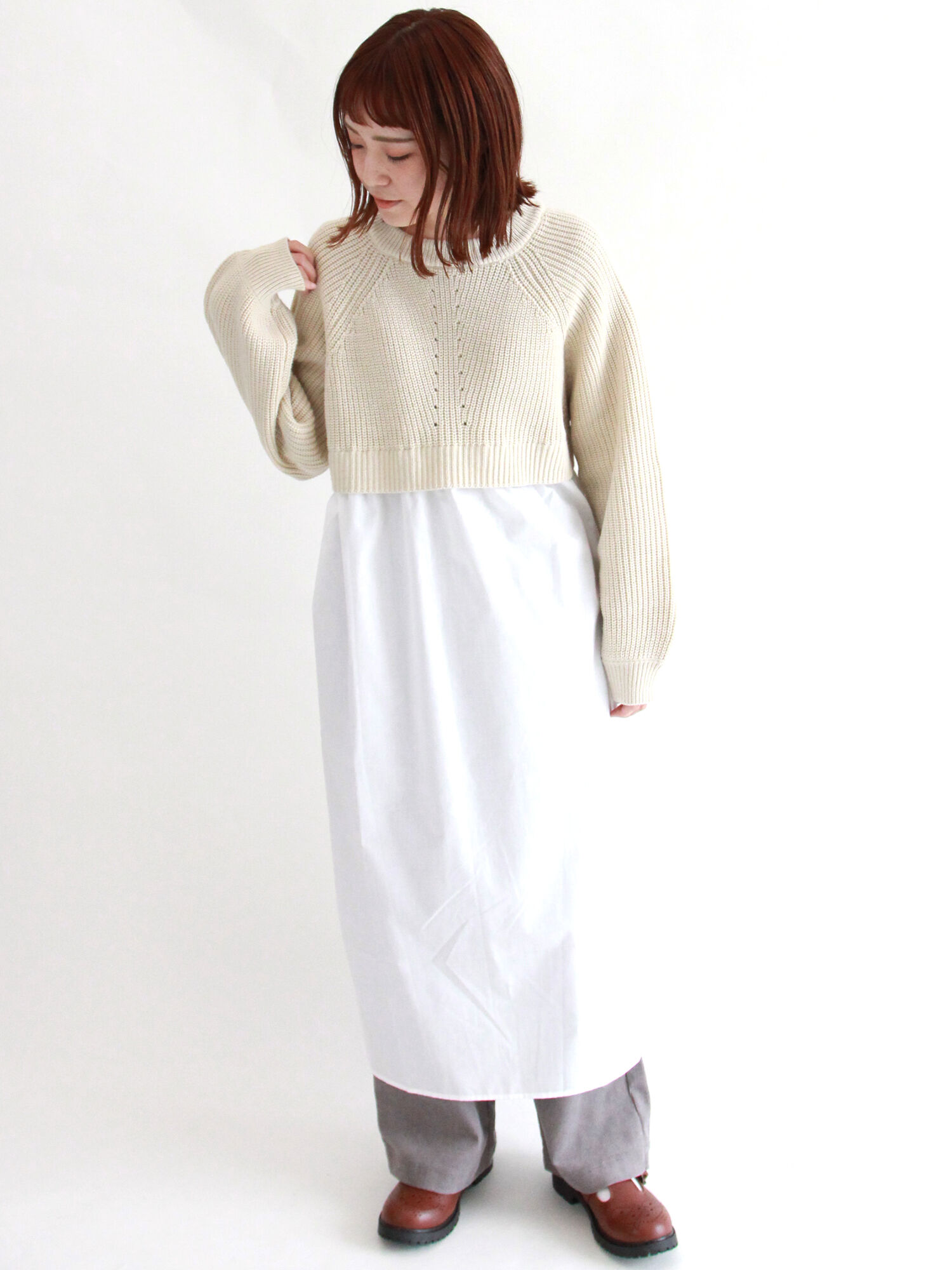 セール 布帛ドッキングニットワンピース チャコールグレー グリーン キナリ ワンピース Ehka Sopo エヘカソポ 公式通販