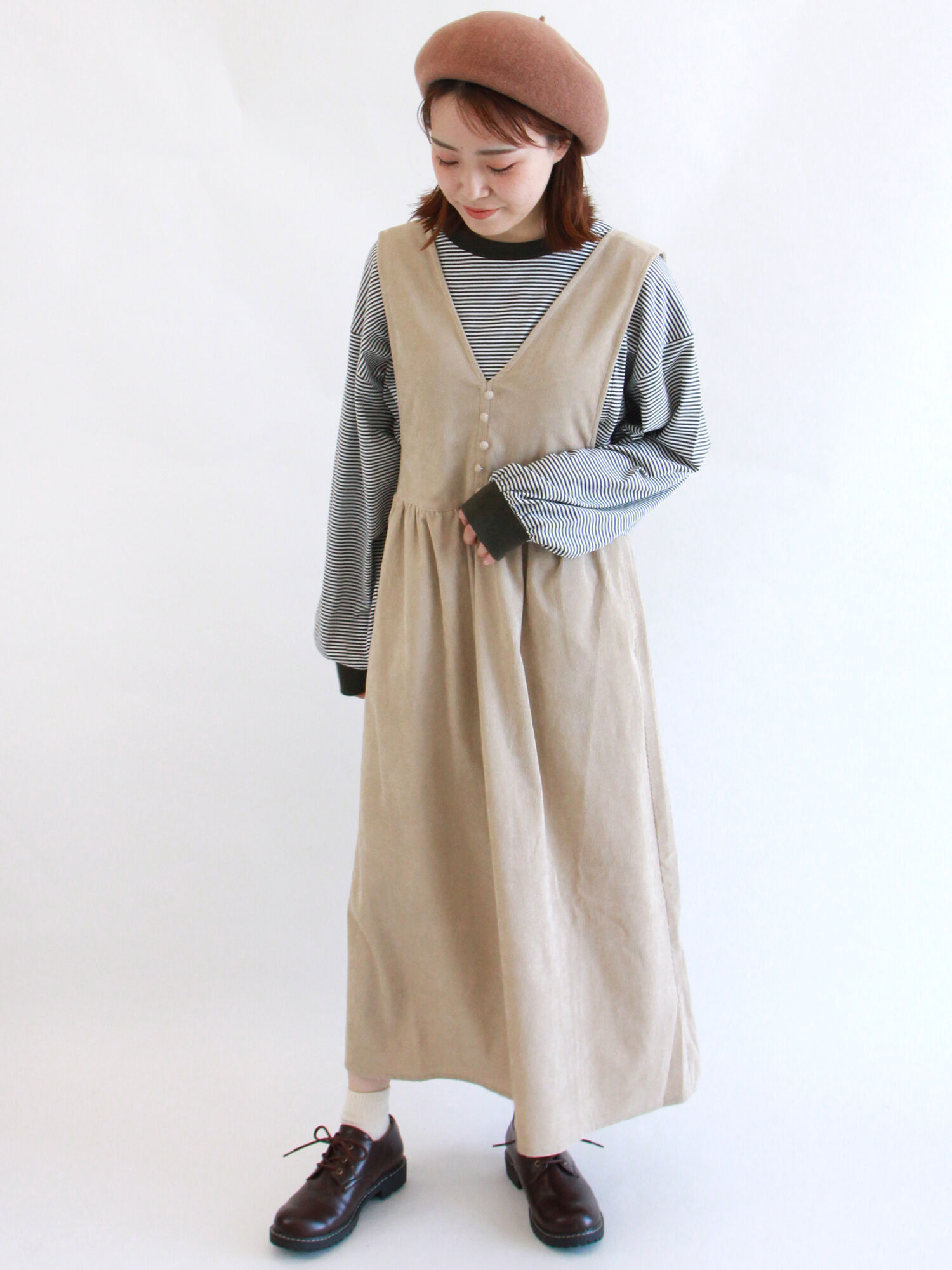 セール コーデュロイジャンパースカート ベージュ ブラウン ミント ワンピース Ehka Sopo エヘカソポ 公式通販