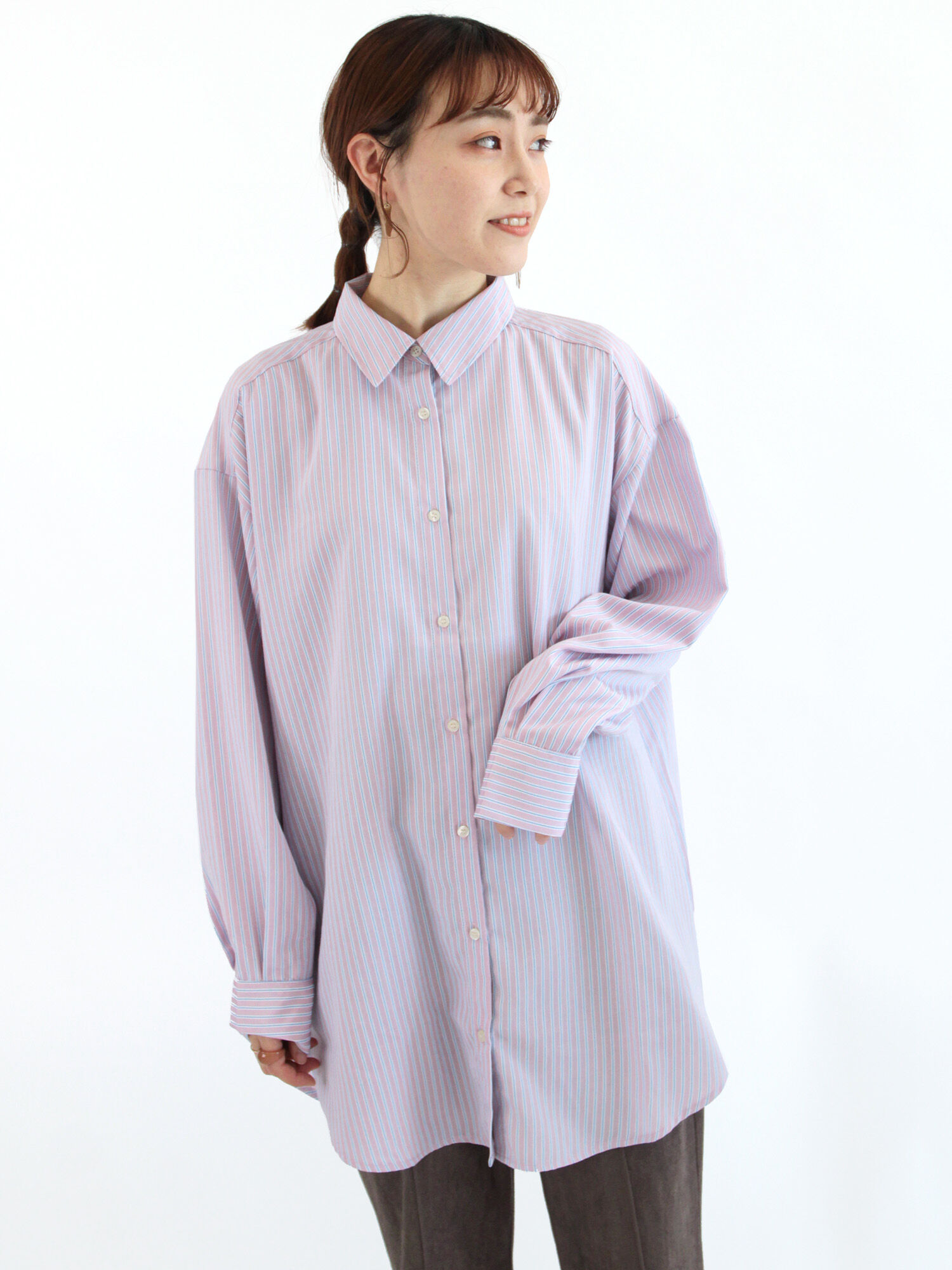 セール ストライプ 無地アソートチュニックシャツ オフホワイト ピンク ベージュ グリーン サックスブルー ブルー トップス Ehka Sopo エヘカソポ 公式通販