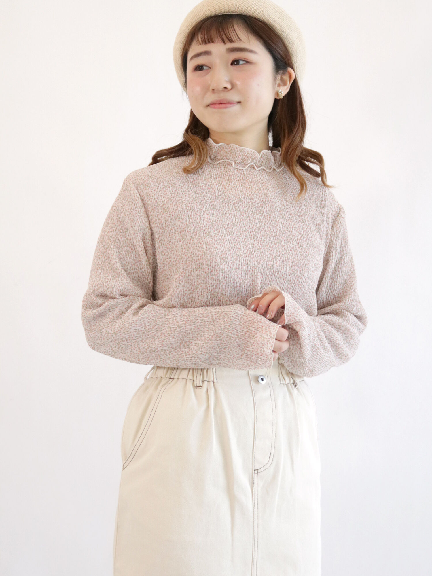 セール シワ加工花柄メローブラウス ピンク イエロー キナリ トップス Ehka Sopo エヘカソポ 公式通販