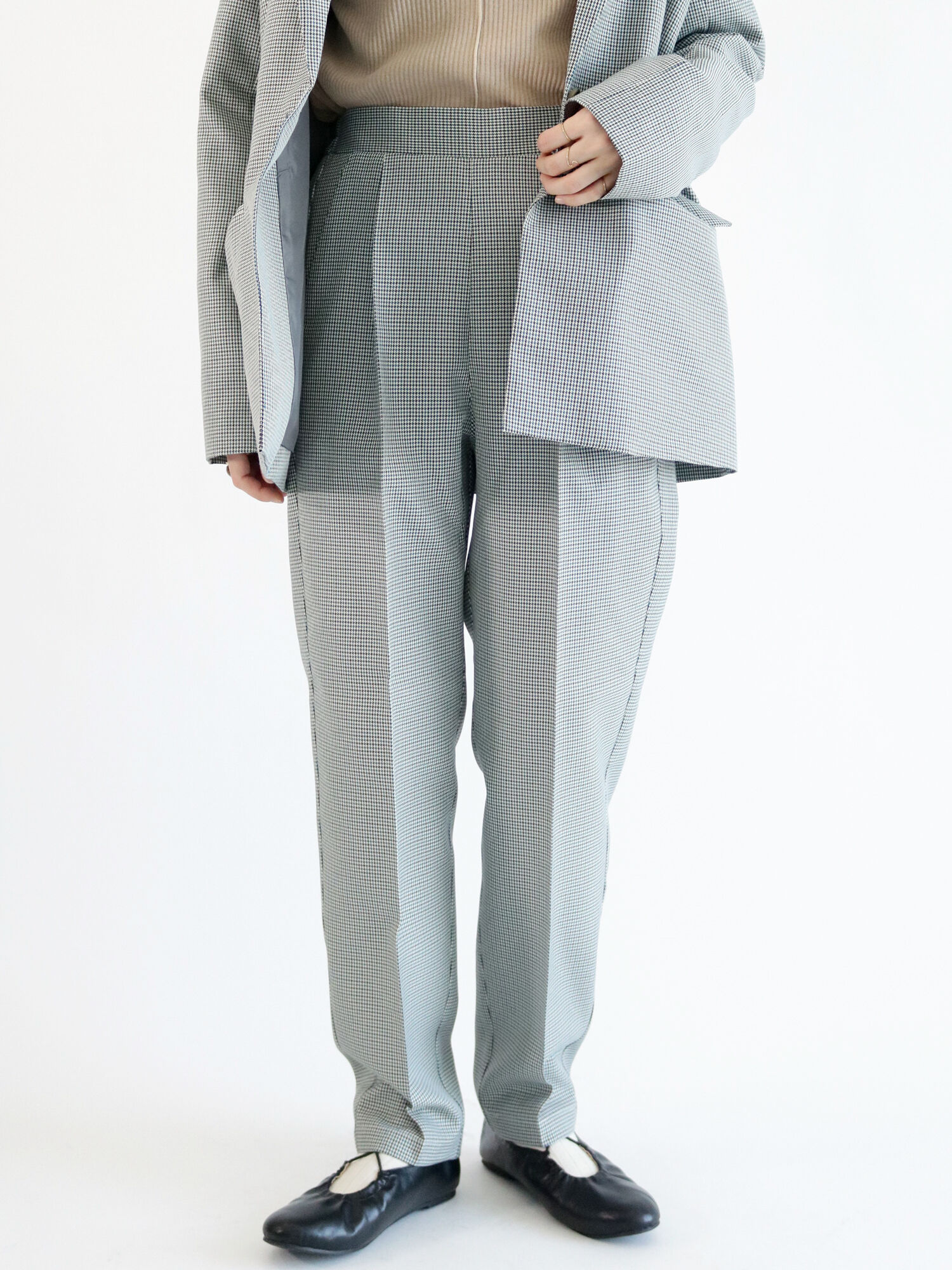 セール 無地 チェックセンタープレスパンツ セットアップ可 グレー グリーン ｓグレー ボトムス パンツ Ehka Sopo エヘカソポ 公式通販