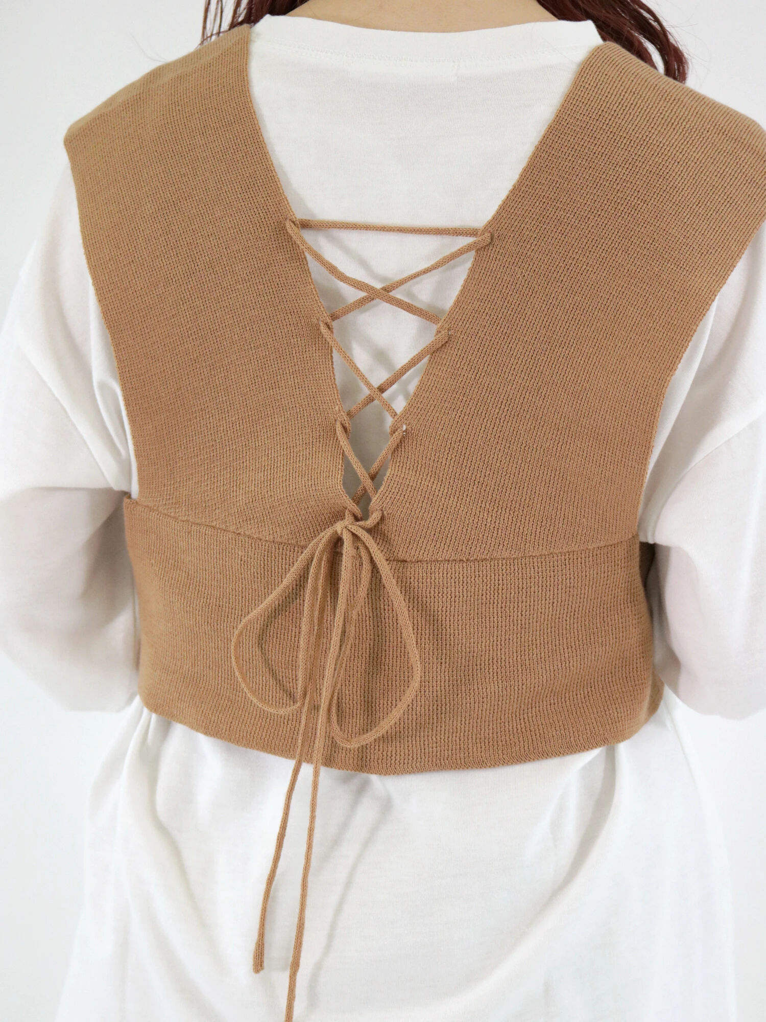 セール 後ろレースアップニットビスチェ ブラック ベージュ サックスブルー キナリ トップス Ehka Sopo エヘカソポ 公式通販