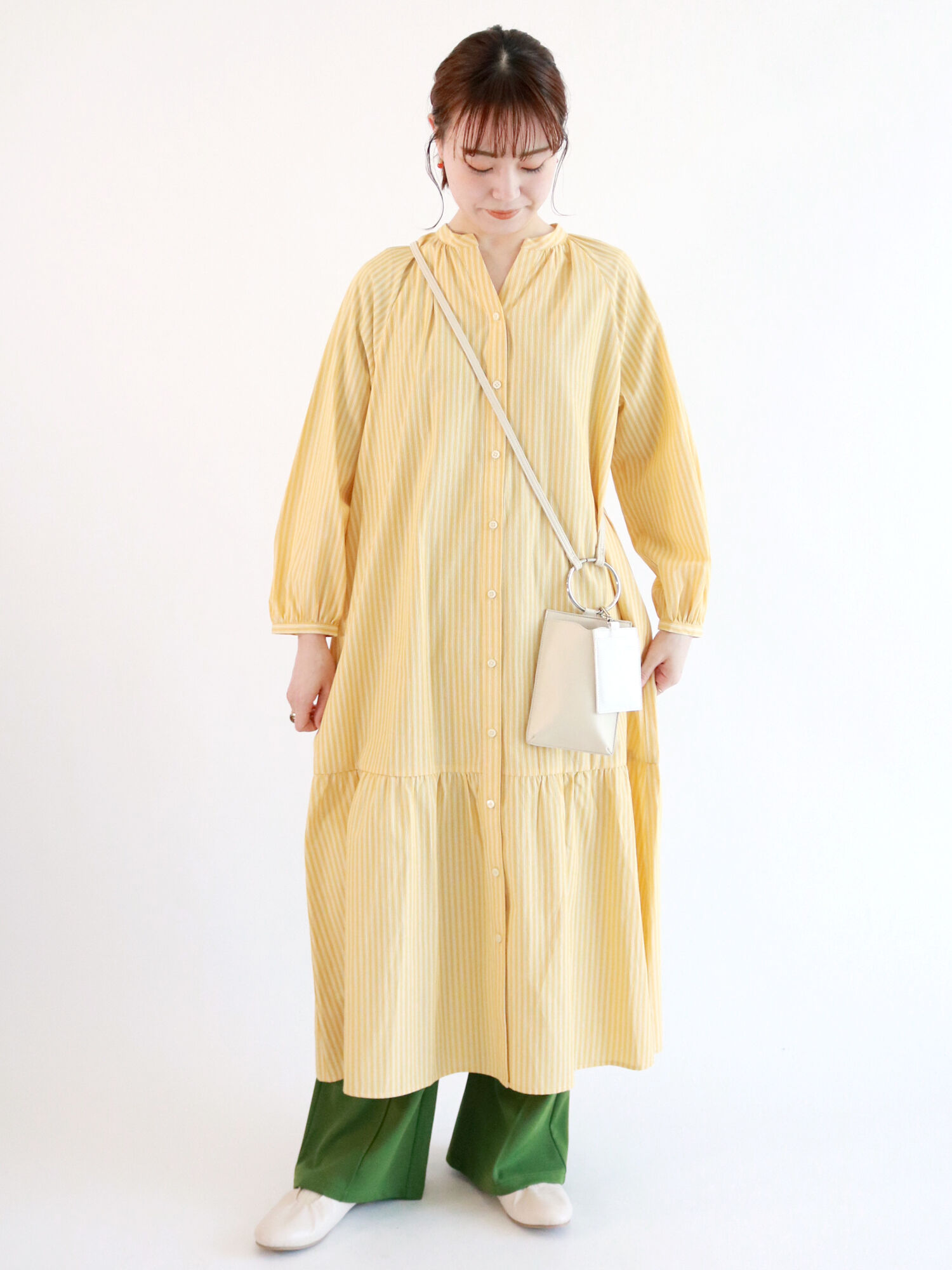 セール 裾ギャザーストライプワンピース イエロー グリーン パープル ワンピース Ehka Sopo エヘカソポ 公式通販