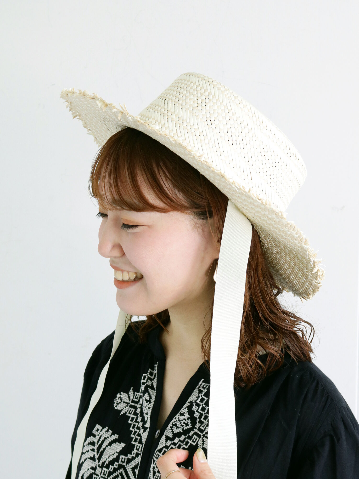 セール 柄編みカンカン帽 オフホワイト ブラック ベージュ アクセサリー ハット 帽子 Ehka Sopo エヘカソポ 公式通販