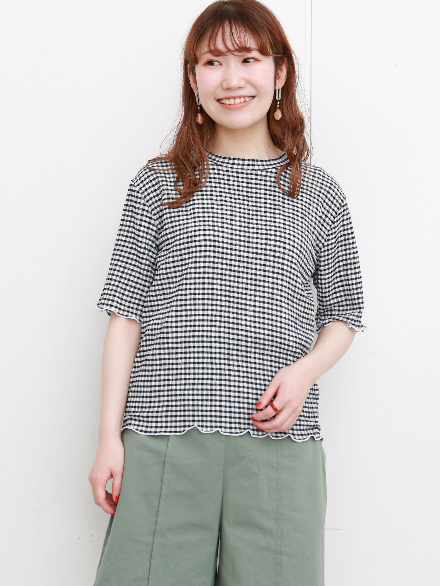 セール シャーリングチェックブラウス ブラック ベージュ グリーン トップス シャツ ブラウス Ehka Sopo エヘカソポ 公式通販