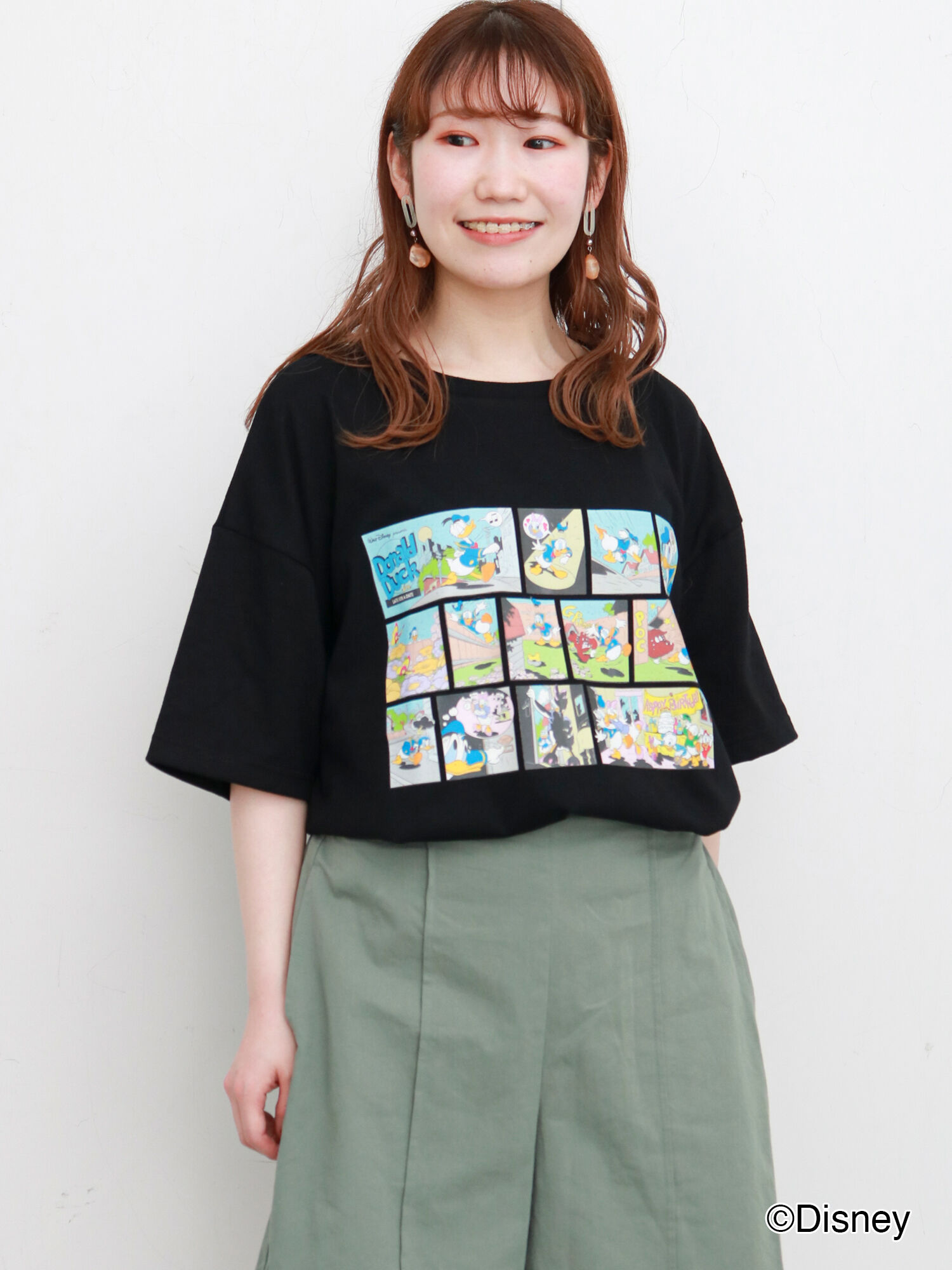 セール Disney ドナルド コミックアートtシャツ オフホワイト ブラック トップス Tシャツ Ehka Sopo エヘカソポ 公式通販