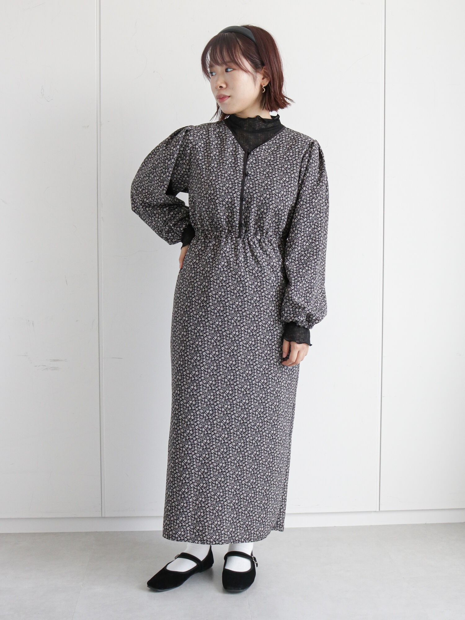 セール 花柄しぼしぼタイトワンピース ブラック ブラウン グリーン ワンピース ワンピース Ehka Sopo エヘカソポ 公式通販