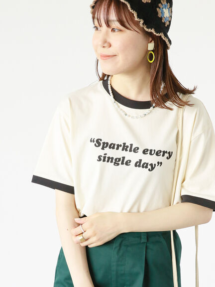 リンガーロゴプリントTシャツ（オフホワイト/グリーン/ネイビー/キナリ）｜ehka sopo（エヘカソポ）通販