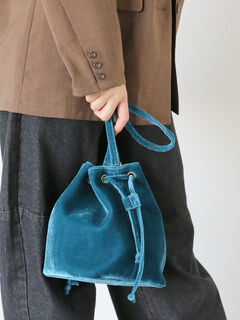 【セール】 ベロア巾着バッグ（ブラック/ベージュ/ブルー/バッグ 