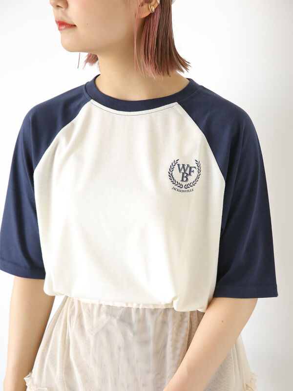 ラグランTシャツ　XLサイズ　オンワード樫山　バイカラー　プリントロゴ