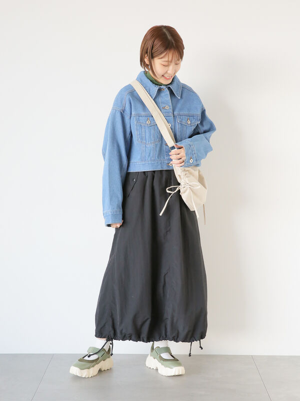 セール】 裾ドロストバルーンスカート（ブラック/カーキ/パープル