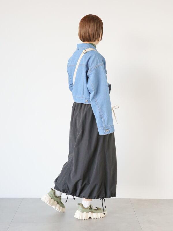 セール】 裾ドロストバルーンスカート（ブラック/カーキ/パープル 