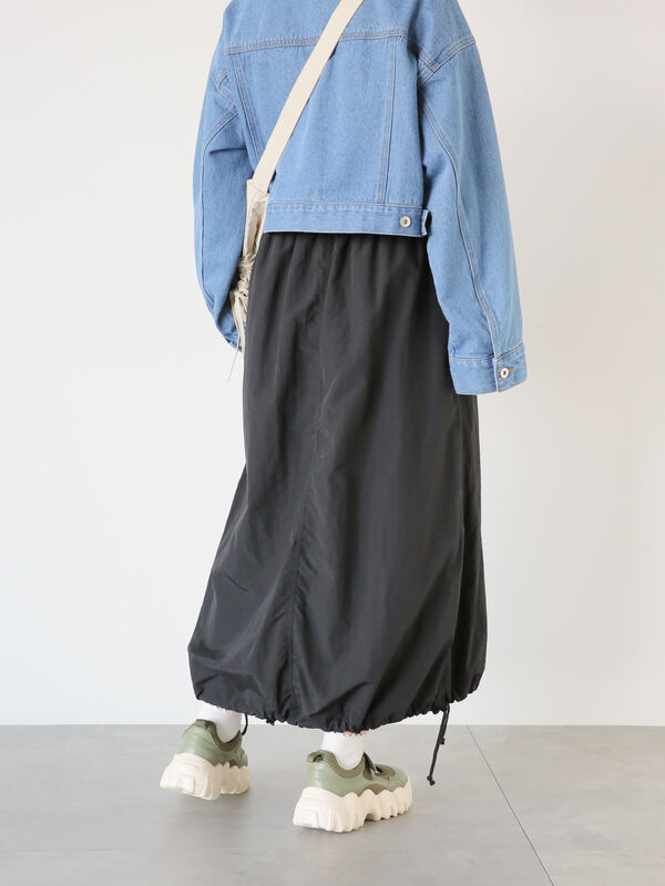 セール】 裾ドロストバルーンスカート（ブラック/カーキ/パープル