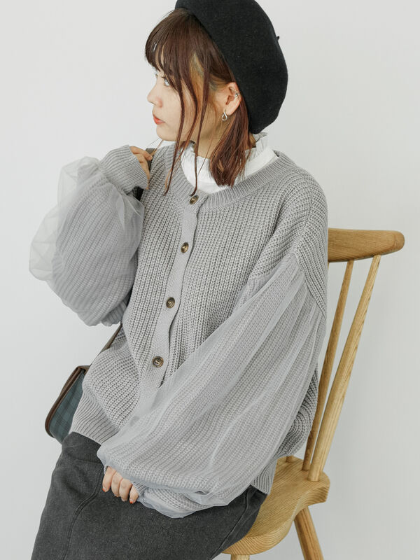 国内配送】 acka tulle knit cardigan チュールカーディガン