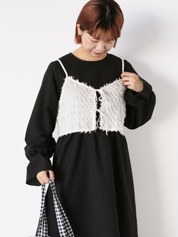 セール】 リボンキャミセットワンピース（ブラック/ベージュ/グリーン  