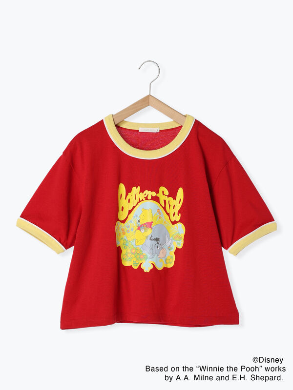 Disney】くまのプーさん/リンガーTシャツ（オフホワイト/レッド