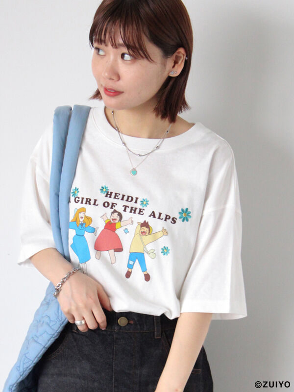 セール】 【アルプスの少女ハイジ】花刺繍Tシャツ（オフホワイト/ピンク/ブルー/トップス/Tシャツ）| ehka sopo（エヘカソポ）公式通販