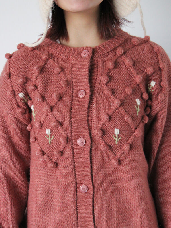 セール】 ポンポン刺繍カーディガン（レッド/ベージュ/ミント/キナリ/トップス/カーディガン）| ehka sopo（エヘカソポ）公式通販