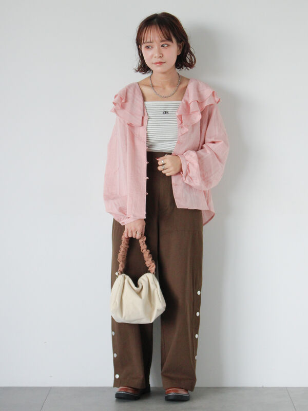 Have ラッフルグログラントップス ピンクベージュ｜レディース 