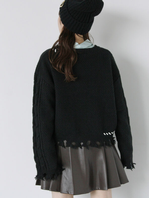 セール】 クラッシュケーブルニット（オフホワイト/ブラック