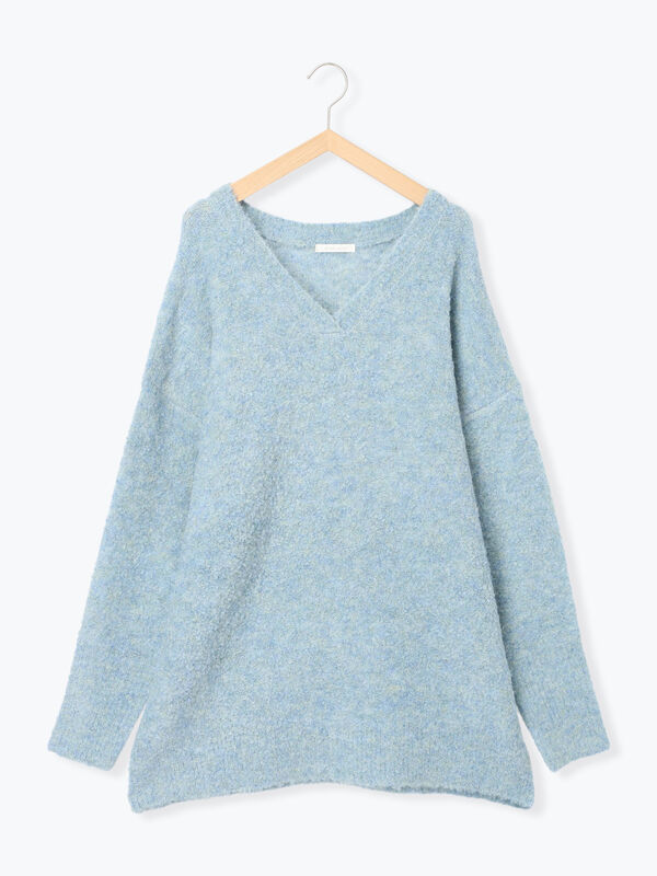 期間限定】 メランジVネックニットワンピース（グレー/ピンク/グリーン  