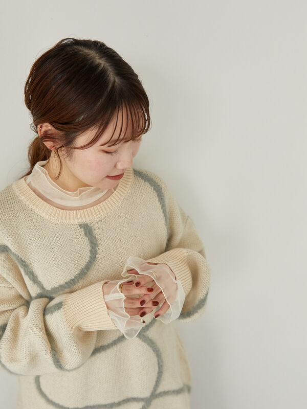 セール】 チュールハイネックブラウス（グレー/オレンジ/キナリ  