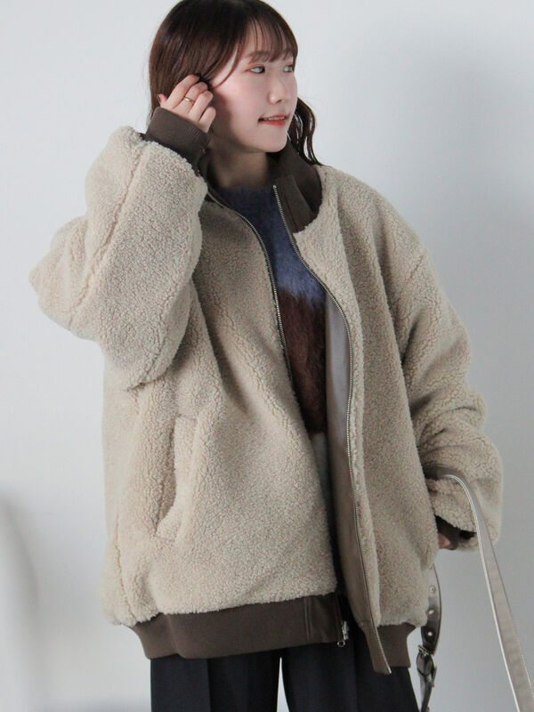 EVALINKA イタリア製ウールボアジャケットコート個性的派手