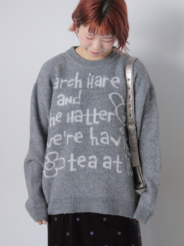 セール】 らくがきロゴニット（オフホワイト/グレー/ピンク/ブルー  