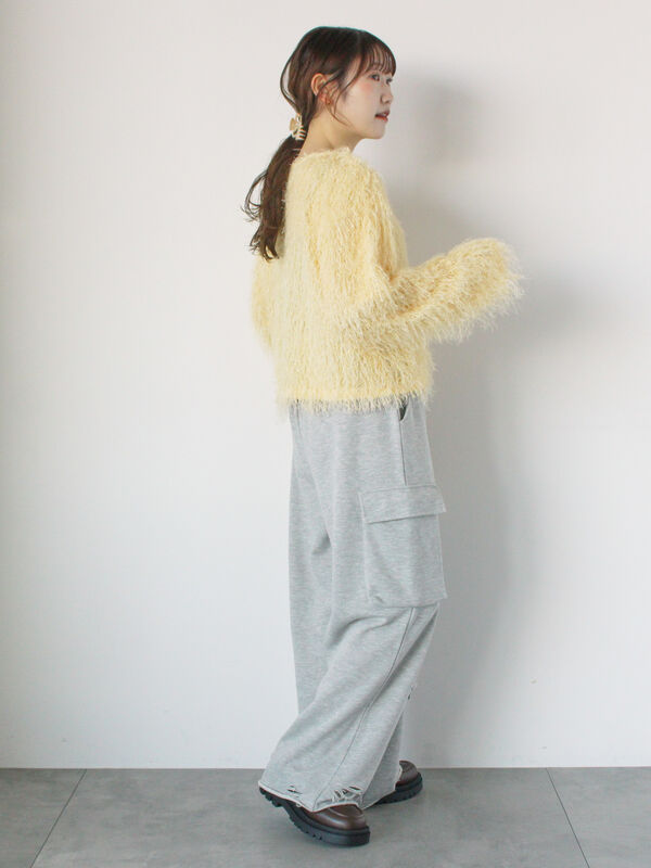 セール】 シャギークルーカーディガン（ピンク/イエロー/サックス