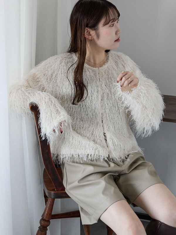 セール】 シャギークルーカーディガン（ピンク/イエロー/サックス