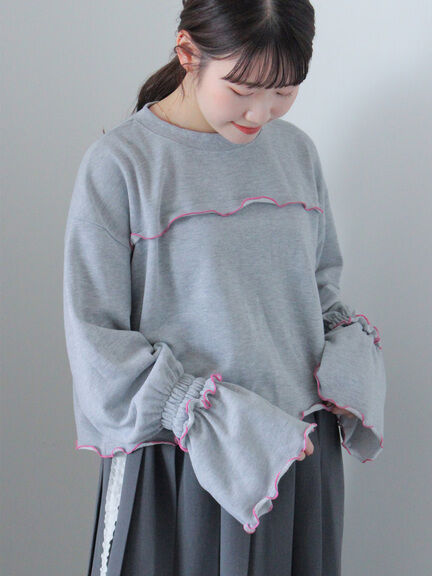 VERSO カットソー　グレー レースアップショートスリムカットソートップス ／ lace up