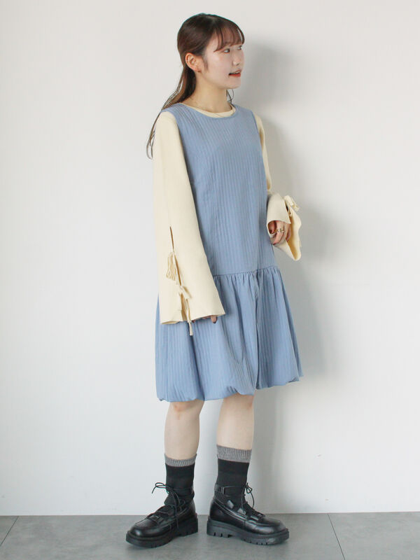 セール】 袖リボンハイゲージニット（グレー/ブラック/サックスブルー