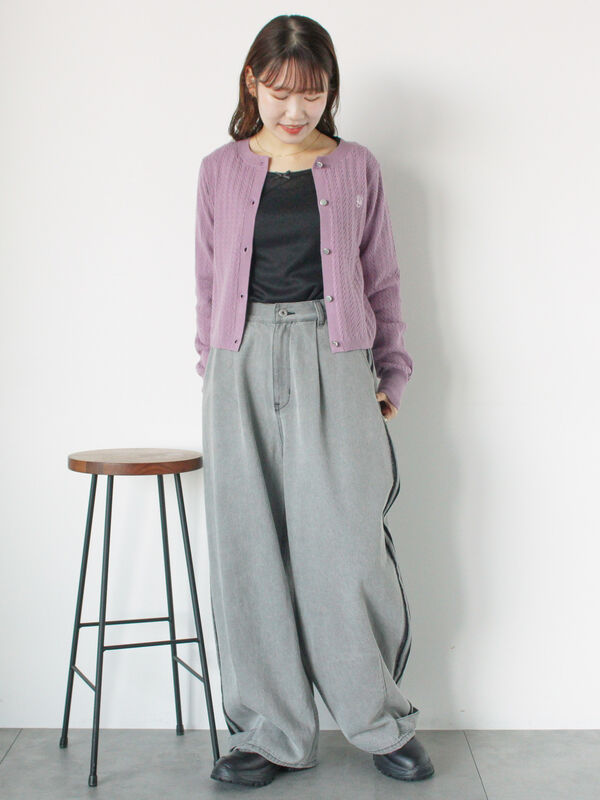 セール】 細ケーブル刺繍カーディガン(ブラック/サックスブルー セール】 細ケーブル刺繍カーディガン(ブラック/サックスブルー