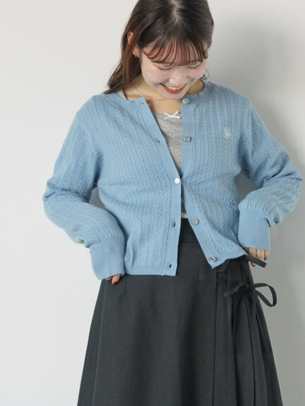 細ケーブル刺繍カーディガン（ブラック/サックスブルー/ラベンダー/キナリ）｜ehka sopo（エヘカソポ）通販