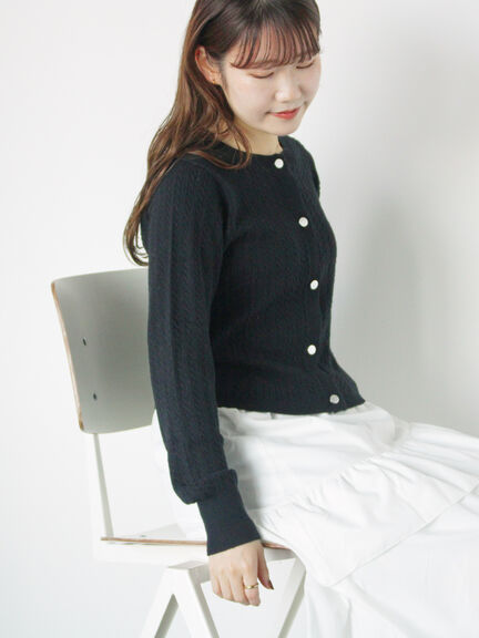 細ケーブル刺繍カーディガン（ブラック/サックスブルー/ラベンダー/キナリ）｜ehka sopo（エヘカソポ）通販