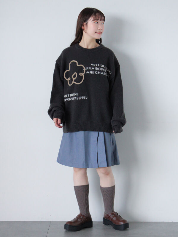 セール】 フラワーテープニット（チャコールグレー/イエロー