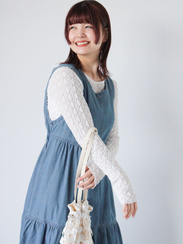 セール】 デニムバックリボンワンピース（サックスブルー/ブルー