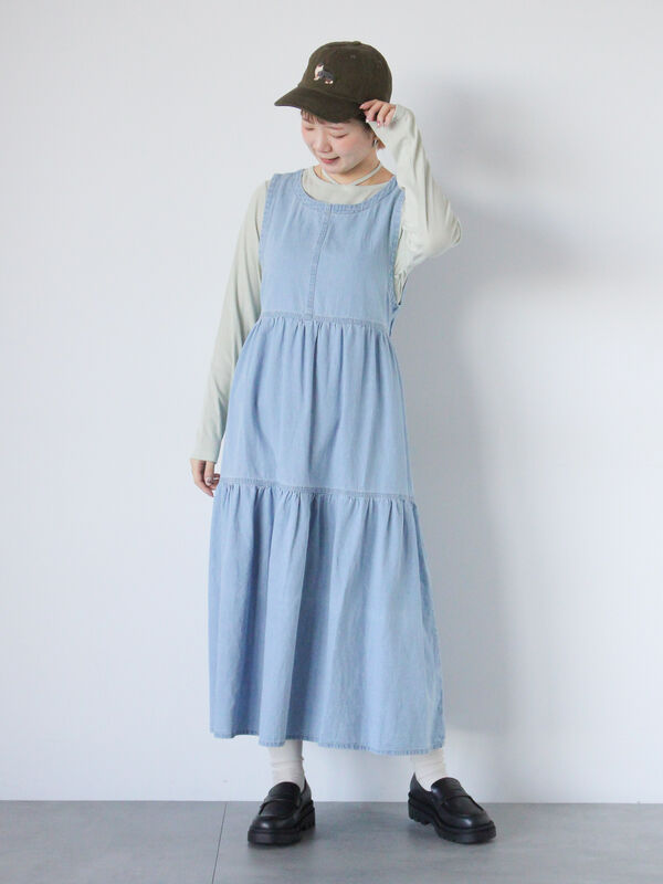 セール】 デニムバックリボンワンピース（サックスブルー/ブルー